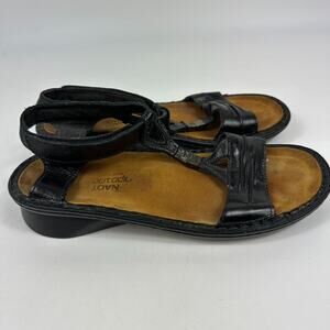 NAOT Cymbal Black Gladiator Ankle Strap Flat Leather Sandals Sz 40 US 9 Boho